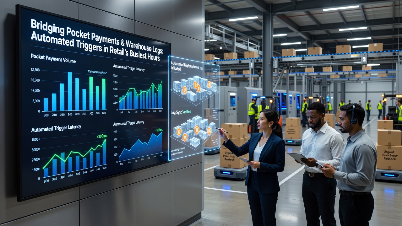 Warehouse staff reviewing digital inventory dashboards synced with point-of-sale data