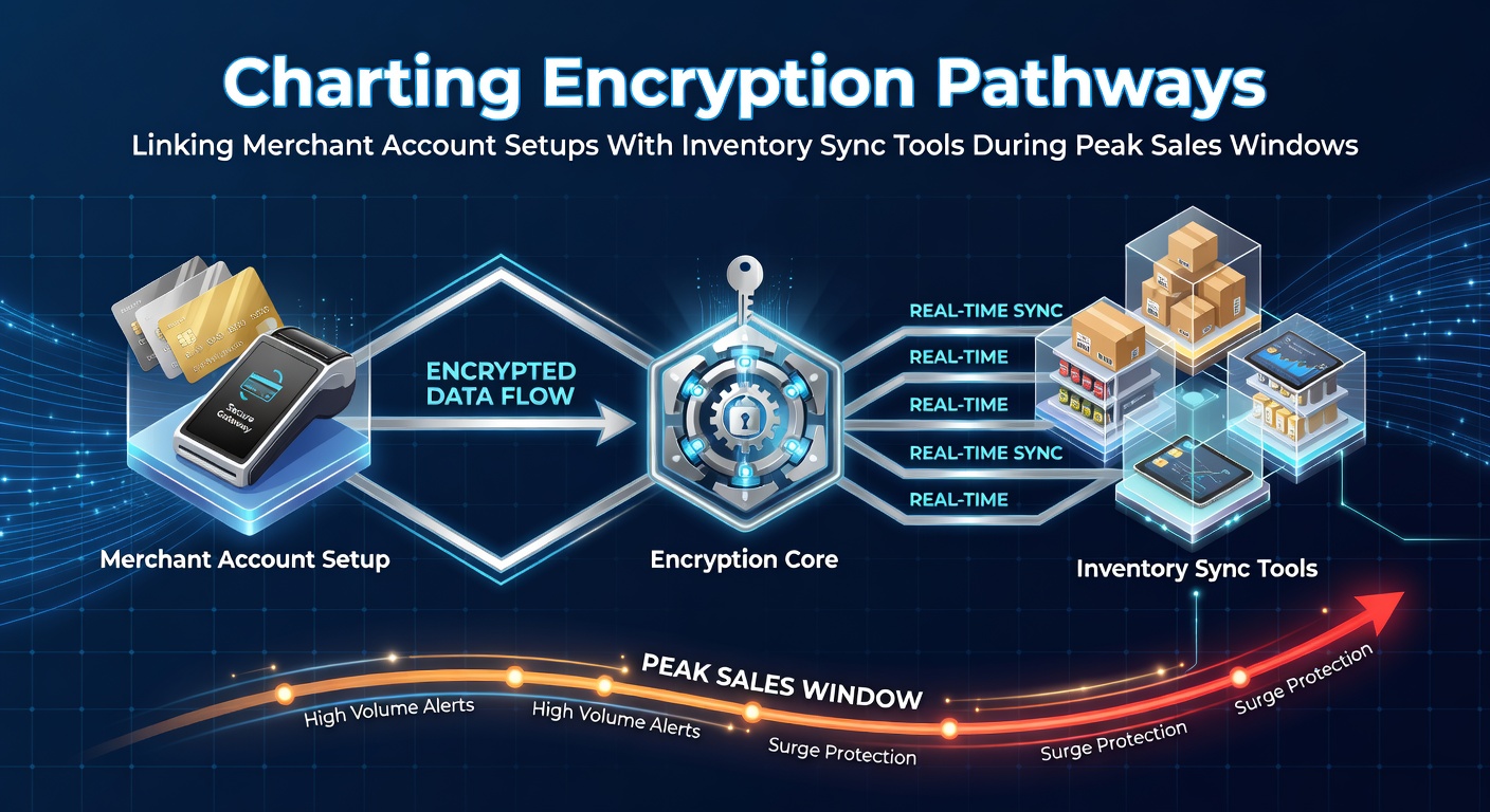 Encryption pathways diagram showing secure data flows between merchant accounts and inventory sync tools