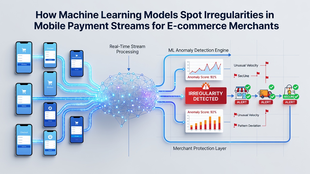Neural network visualization highlighting irregular transaction clusters in mobile e-commerce payments