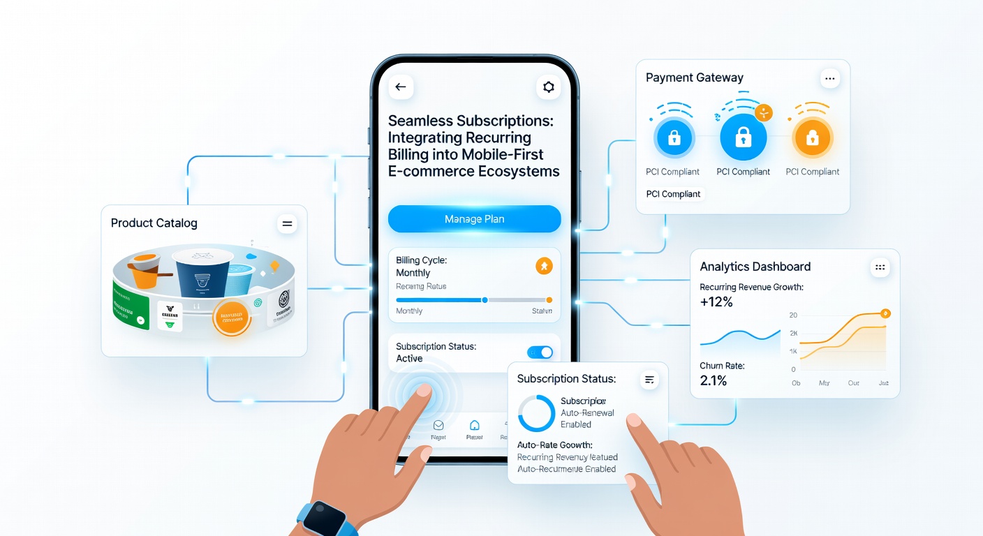 Dashboard showing analytics for recurring billing metrics in a mobile e-commerce platform, with graphs on retention and revenue