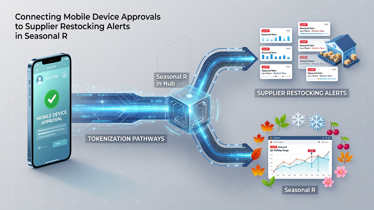 Mobile device approval tokens feeding into supplier restocking alert dashboard