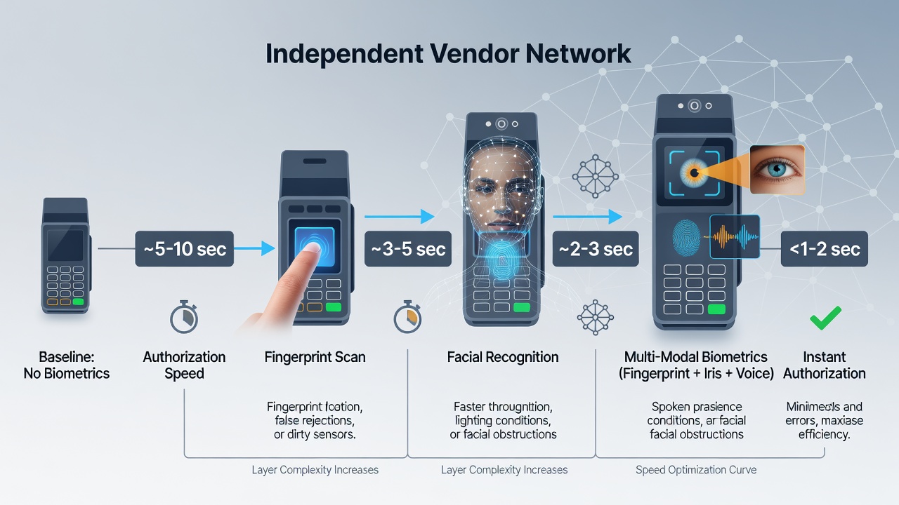 Vendor network operators reviewing authorization metrics on handheld devices during peak sales